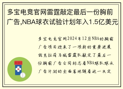 多宝电竞官网雷霆敲定最后一份胸前广告,NBA球衣试验计划年入1.5亿美元 - 副本